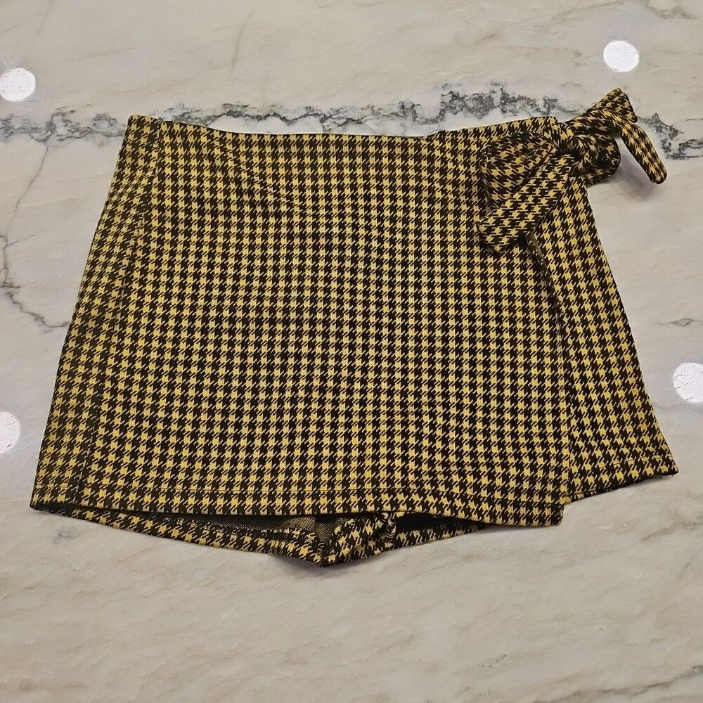 Haute Monde Women's Houndstooth Skort Wrap Yellow Black Side Tie Size M